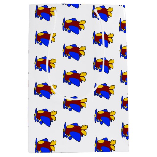 飛行機かわいいカラフル漫画キッズ飛行機 ミディアムペーパーバッグ (正面)