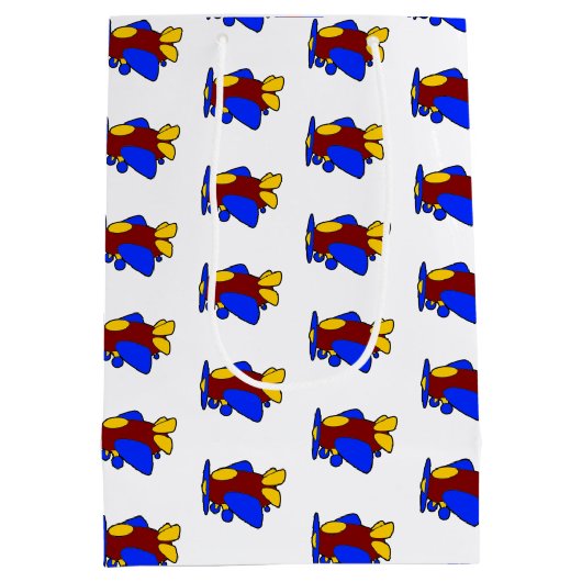 飛行機かわいいカラフル漫画キッズ飛行機 ミディアムペーパーバッグ (裏面)