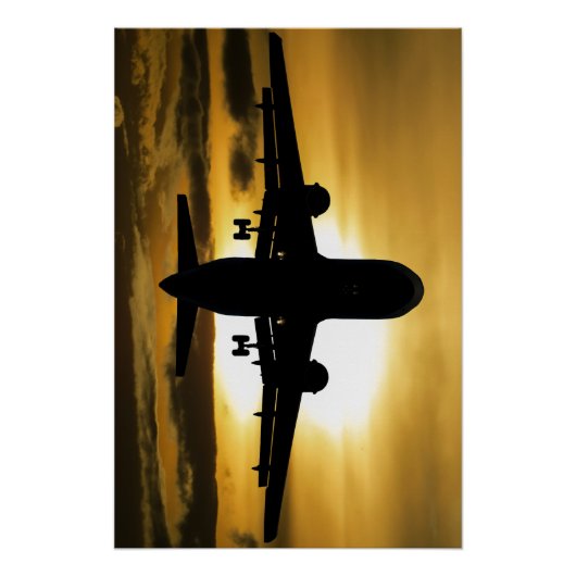飛行機かわいらしと日没写真、おもしろい航空 ポスター (正面)