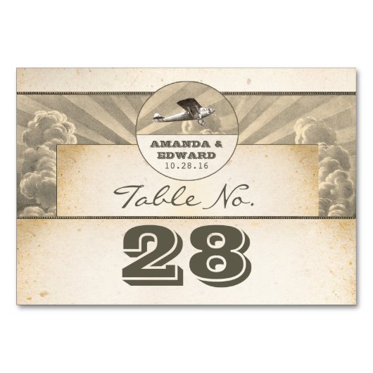 飛行機が付いている熱帯行先の結婚式の座席表 テーブルナンバー (正面)