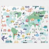 飛行機が列車をボートに乗り、車をワードトラベラーマップ フリースブランケット (正面(横))