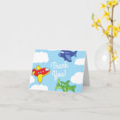 飛行機が可愛い子どもたちに感謝 カード (黄色い花)