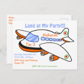 飛行機が私の誕生日パーティーに着陸! パーティーの招待状 インビテーションポストカード (正面/裏面)