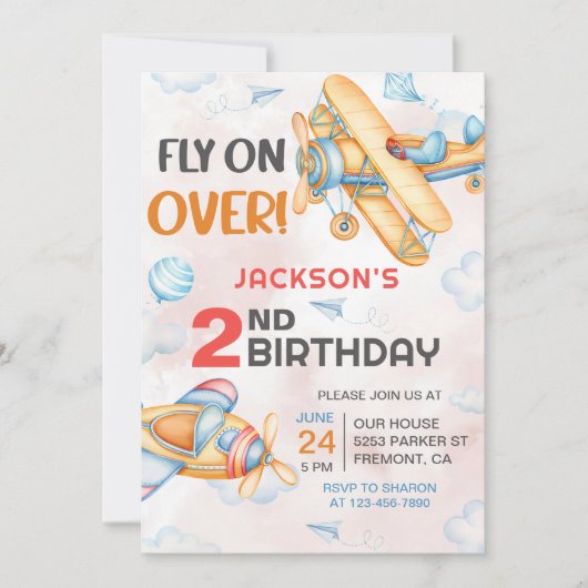 飛行機が2回目の誕生日を超えるパーティー 招待状 (正面)