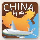 飛行機で中国へ トラベルポスター コースター (正面)