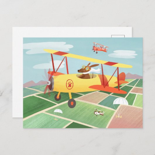 飛行機で配達する犬のポストカード ポストカード (正面/裏面)