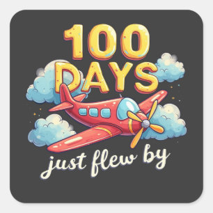 飛行機で飛んだ100日100日の学校 スクエアシール