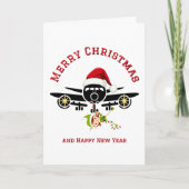 飛行機とカスタム写真のクリスマスに飛び跳ねる面白いエルフ カード (正面)