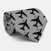 飛行機とコンパスのデザインブラック ネクタイ (ロール)