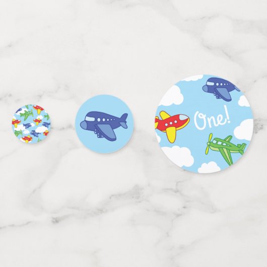 飛行機とジェット機かわいい1歳の誕生日パーティー コンフェッティ (裏面)