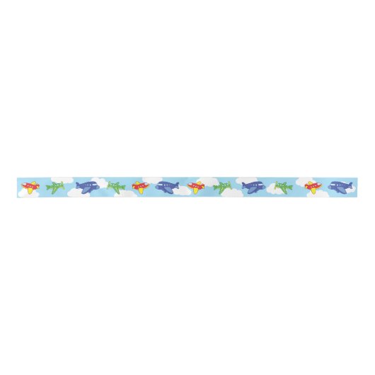 飛行機とジェット機かわいい1歳の誕生日パーティー サテンリボン (正面)