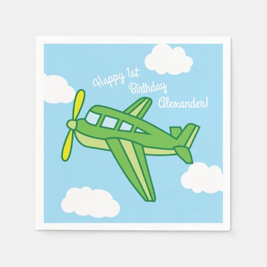 飛行機とジェット機かわいい1歳の誕生日パーティー スタンダードカクテルナプキン (正面)