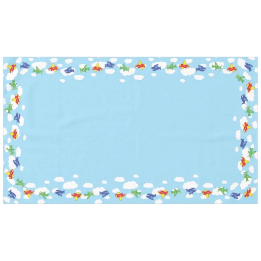 飛行機とジェット機かわいい1歳の誕生日パーティー テーブルクロス (正面(横))