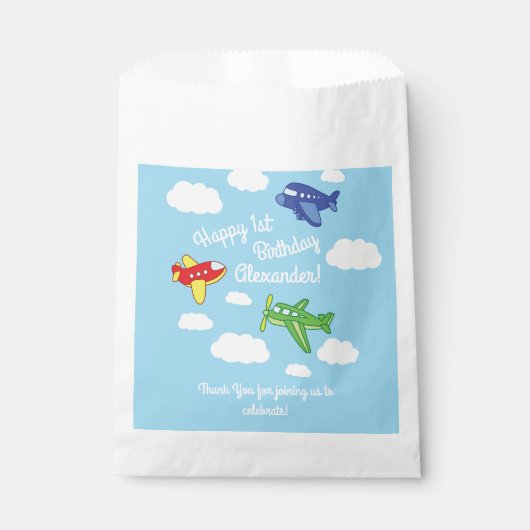 飛行機とジェット機かわいい1歳の誕生日パーティー フェイバーバッグ (正面)