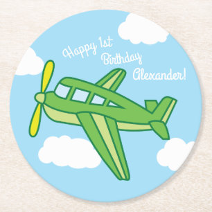 飛行機とジェット機かわいい1歳の誕生日パーティー ラウンドペーパーコースター