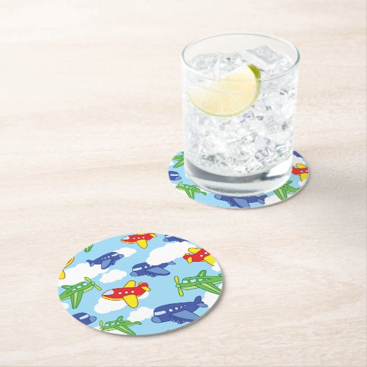 飛行機とジェット機かわいい1歳の誕生日パーティー ラウンドペーパーコースター (インサイチュ)