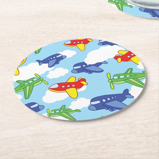 飛行機とジェット機かわいい1歳の誕生日パーティー ラウンドペーパーコースター (アングル)