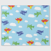 飛行機とジェット機かわいい1歳の誕生日パーティー ラッピングペーパー (フラット)