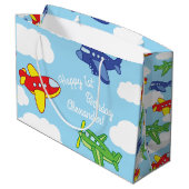飛行機とジェット機かわいい1歳の誕生日パーティー ラージペーパーバッグ (裏面アングル)