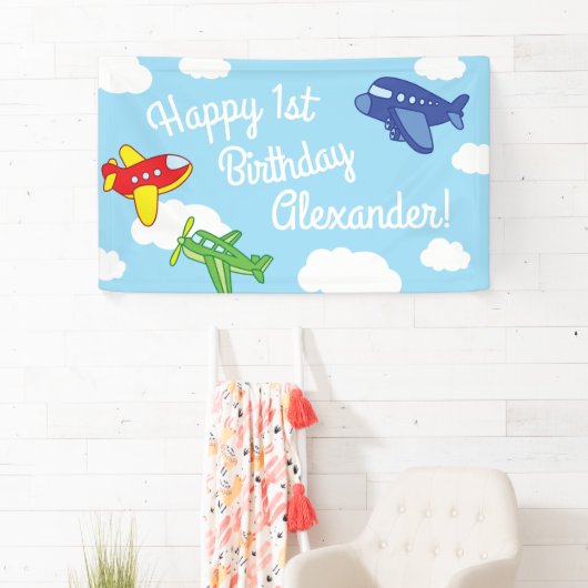 飛行機とジェット機かわいい1歳の誕生日パーティー 横断幕 (インサイチュ)