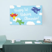 飛行機とジェット機かわいい1歳の誕生日パーティー 横断幕 (トレードショー)