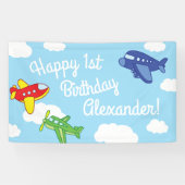 飛行機とジェット機かわいい1歳の誕生日パーティー 横断幕 (横)