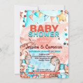 飛行機とテディがベビーシャワー招待状 招待状 (正面)