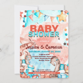 飛行機とテディがベビーシャワー招待状 招待状