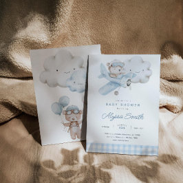 飛行機とテディベアの赤ちゃんシャワー 招待状