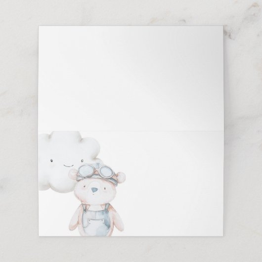 飛行機とテディベア赤ちゃんシャワーまたは誕生日 プレイスカード (外部開封)