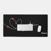 飛行機とハートシンプル航空旅行カスタム デスクマット (キーボード&マウス)