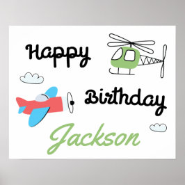 飛行機とヘリコプターのお誕生日パーティー ポスター