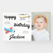 飛行機とヘリコプターの写真ハッピーバースデー 横断幕 (横)