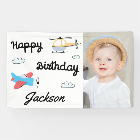 飛行機とヘリコプターの写真ハッピーバースデー 横断幕 (横)