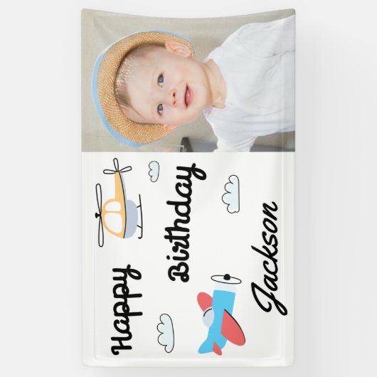 飛行機とヘリコプターの写真ハッピーバースデー 横断幕 (縦)