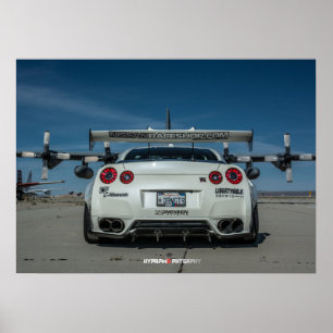 飛行機とワイドボディの日産GTR R35 LibertyWalk ポスター