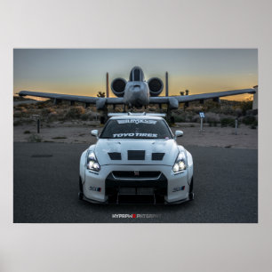 飛行機とワイドボディの日産GTR R35 LibertyWalk ポスター