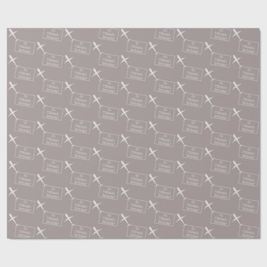 飛行機と名旗の子供の誕生日、ほこりっぽい灰色 ラッピングペーパー (フラット)