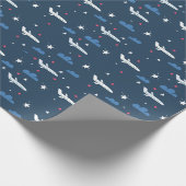 飛行機と星が青く光る ラッピングペーパー (角)