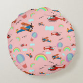 飛行機と虹ピンク ラウンドクッション (裏面)