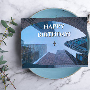 飛行機と超高層ビル写真、クール航空誕生日 ポストカード