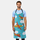 飛行機と雲、シームレスな子供の背景 エプロン (着用した状態)