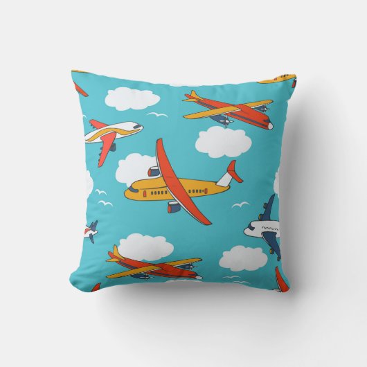 飛行機と雲、シームレスな子供の背景 クッション (正面)
