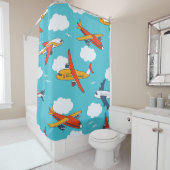 飛行機と雲、シームレスな子供の背景 シャワーカーテン (インサイチュ)