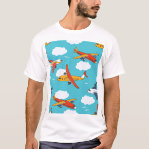 飛行機と雲、シームレスな子供の背景 Tシャツ