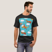 飛行機と雲、シームレスな子供の背景 Tシャツ (正面フル)