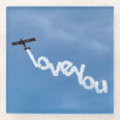 飛行機と「LOVE YOU」写真、クールで楽しい航空ファン向け ガラスコースター (正面)
