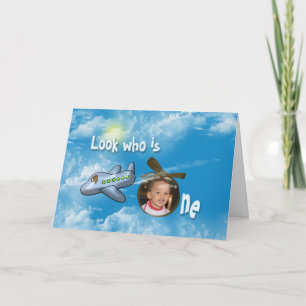 飛行機に乗ったテディベアの1歳の誕生日 カード