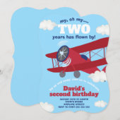 飛行機に乗って2年が過ぎた少年 2歳の誕生日 招待状 (正面/裏面)