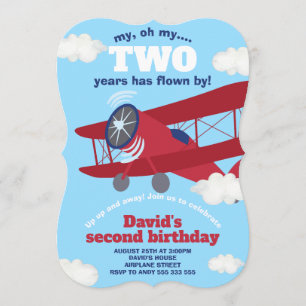 飛行機に乗って2年が過ぎた少年 2歳の誕生日 招待状